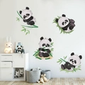Cute cartoon panda wall decals with bamboo leaves for kids room nursery wall decoration - Four Pandas Playing Style (KSY142)