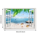 Sticker mural 3D fenêtre avec paysage de plage et dimensions de 90x57cm pour déco - Plage Tropicale Étoile de Mer Mouette (KS6800-3)