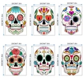 Detail-Größentabelle für sechs bunte Tag der Toten Blumen-Totenkopf Wandtattoo - KSW11 Blumen-Schädel-Stil