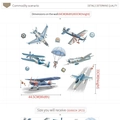 Pegatinas de pared de aviones de combate y paracaidista en tonos azul y blanco - Juego de 2 Hojas de 30*90CM
