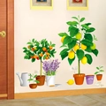 Vibrant wall decals featuring lemon and orange trees with potted lavender for home decor - XH9304 Artificial Vase Potted Plant