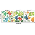 Dimensions détaillées montrant trois stickers muraux de dinosaures de 30x30cm pour enfants - Ensemble Thème Dinosaure Dessin Animé / Emballage Sac Unique
