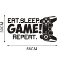 Adesivo murale gaming in vinile con sagoma controller e scritta Eat Sleep Game Repeat - 30x60cm