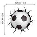 Sticker mural 3D effet ballon de foot cassant le mur avec marquage de taille 40cm - Style Football KSR-49C