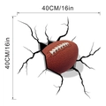 Detailed 40cm 3D cracked wall American football vinyl wall sticker for bedroom decor - KSR-49E Rugby Style / 40x40cm