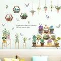 Detail of watercolor green plant wall stickers with cats and motivational English quotes - Potted Plants Photo Frame (HT-94020)