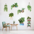 Green hanging plants wall decals with 3D watercolor succulent motifs for living room decor - Hanging Basket Plants (KSR-28)
