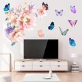 Peony and butterfly wall stickers for living room decor with floral wall decals - Pink Peony Butterfly Garden Style (KSY-26) / Large