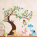 3D Wandtattoo mit Bambus, Panda und Waldtieren für das Wohnzimmer Dekor - Eule und Affe Stil (1214)