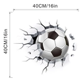 3D soccer ball wall sticker with cracked wall effect showing 40cm by 40cm dimensions - KSR-49G Football Style / 40x40cm
