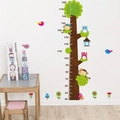 Wandtattoo mit Messlatte für Kinderzimmer, Motiv mit Affen, Eulen und bunten Vögeln - Eule Affe Höhenmaß Stil (cd003)
