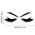 Dimensions détaillées du sticker mural en vinyle cils et sourcils noirs taille 58cm par 20cm - Style Minimaliste Yeux Fermés (KSA-9B)