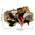 Détail montrant les dimensions 40x57cm du sticker mural dinosaure 3D perçant le mur blanc - 40x60cm