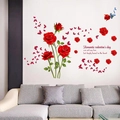 Detail of romantic red rose and butterfly wall stickers with cursive lettering - Romantic Red Roses (SK9195A)