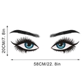 Detail view showing dimensions of black vinyl eyelash wall decal for living room - Blue Iris Style (KSA-9E)
