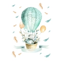 Aquarell Heißluftballon Wandtattoo mit handgemaltem Hasen und Blumenkorb für Kinderzimmer - Heißluftballon Hase Stil (KS6786A)