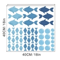 Detailed flat layout of blue ocean fish wall decals with 40cm size dimensions shown - 40*40CM in Bag