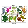 Detailed dimensions layout of colorful cartoon dinosaur wall stickers for nursery decor - 30x90cm x 2 Pieces