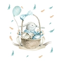 Detail von Aquarell Hase in Luftballonkorb Wandaufkleber mit Federn für Kinderzimmer - Blumenkorb Hase Stil (KS6786B)