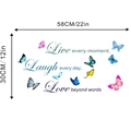 Detailed dimension guide for Live Laugh Love wall sticker with butterflies measuring 58x30cm - 30*58cm