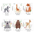 Set de 6 láminas de animales en acuarela para habitación infantil con frases inspiradoras - Serie de Animales en Acuarela (PY-31) / Colección de Cebra Jirafa Zorro Koala Oso Pardo Ciervo