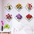 Lot de 6 stickers muraux fleurs de rose et hortensia avec grille noire pour la maison - Style de grille de fleurs