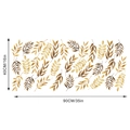 Detailed view of Nordic golden leaf wall decals showing 90x40cm size dimensions - Packaged in Bag
