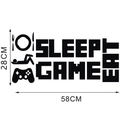Detail of gamer wall decal featuring Eat Sleep Game icons and 28x58CM dimensions - 28*58CM In Bag Packaging