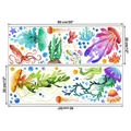 Detail view of two watercolor jellyfish and seaweed wall stickers with size dimensions - 30*90CM x 2 Sheets Set