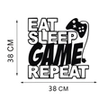 Detailed dimensions of the 38cm Eat Sleep Game Repeat wall sticker with game controller - 38x38CM In Bag Packing