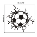 Detail view of 3D soccer ball wall decal showing 40cm dimensions and cracked wall effect - Broken Wall Football (KS312)