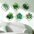 Stickers muraux en grille métallique nordique avec plantes vertes pour le salon - Style de grille de plante verte