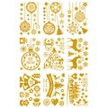 Detail von goldenen Glitzer-Weihnachtsaufklebern mit Rentieren, Schneeflocken und Grüßen - Schneeflocken- und Rentiermuster(HTJD2309)