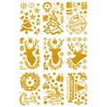 Detail von glitzernden goldenen Weihnachtsaufklebern mit Rentier- und Schneeflockenmustern - Kranz- und Rentier-Kollektion(HTJD2310)
