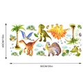 Detail of cartoon dinosaur wall stickers set showing watercolor T-Rex and palm tree patterns - Packaged in Bag