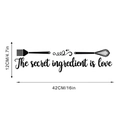 Detail view of kitchen wall sticker with whisk, brush and 'Love' quote, 42x12cm size - 12x42cm