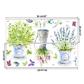Dettaglio di due fogli di adesivi murali acquerello con piante di basilico, lavanda e fiori - Stile Acquerello Pianta in Vaso Farfalla (KS6793)