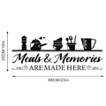 Detailed dimensions of black kitchen wall decal with cutlery silhouettes and quote - 25*58C In Bag Packaging