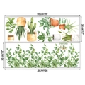 Detailed macro view showing watercolor potted plants and green vine wall decals in 90x30cm size - Watercolor Potted Plants Style