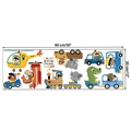Detail showing cartoon animal transport wall decal set with dimensions 90x30 cm - 30x90cm