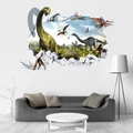 3D Dinosaurier Wandtattoo mit Urwaldmotiv für Wohnzimmer bricht durch die weiße Wand - Halber Schnitt - Dinosaurier Set (KS6798-1)
