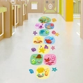 Colorful sea animals number hopscotch floor wall stickers for kids playroom decor - Marine Life / 30x90cm