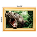 Detail view of 3D T-Rex dinosaur wall art measuring 70x50cm with vintage gold frame - 50x70cm