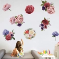 Adesivi murali rimovibili con peonie e rose per soggiorno in una scena domestica - Stile Rosa Peonia (KS6724)