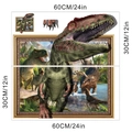 3D wall sticker featuring a dinosaur breaking through a golden frame in a forest - 30x60cm (2 Sheets)