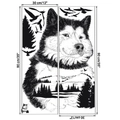 Detail of Husky and mountain forest wall decal showing 30x90cm dimensions and layout - Husky Landscape Style (KS6792F)