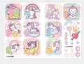 Detail of colorful unicorn numbered stickers 1-10 with rainbows for kids room wall decor - 60x90cmx2 Sheets
