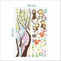 Vinilos decorativos de animales del bosque con monos y búhos en árbol 60x90cm - Estilo 1233 / 30x90cm x 2 Hojas