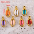 Detail view of 17mm colorful enamel sea shell pendants with dimension markings for DIY jewelry - Shell Pendant (8*17mm) / White
