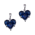 Colgantes de corazón de cristal azul oscuro facetado con engaste de garras plata - Acero-Azul